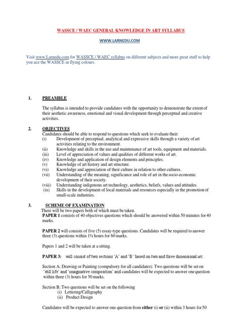 general knowledge in art syllabus for shs