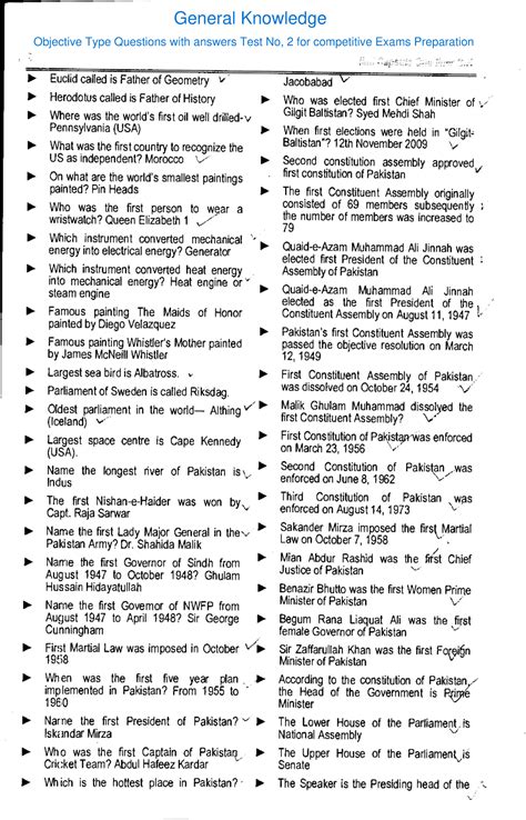 General Knowledge Objective Type Questions With Answers