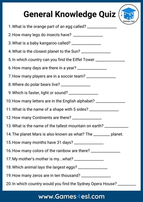 General Knowledge Test Sample Questions And Answer