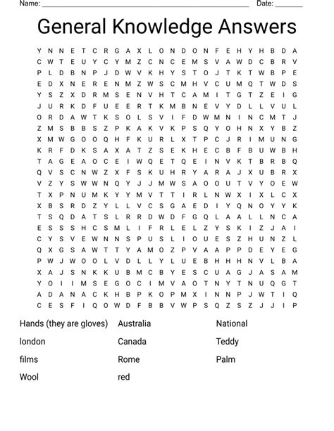 general knowledge wordsearches