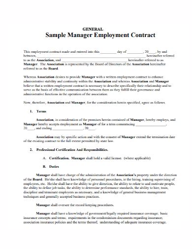 general manager employment contract sample