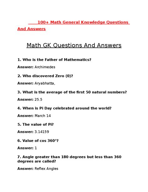 Download General Mathematics Questions Answers 