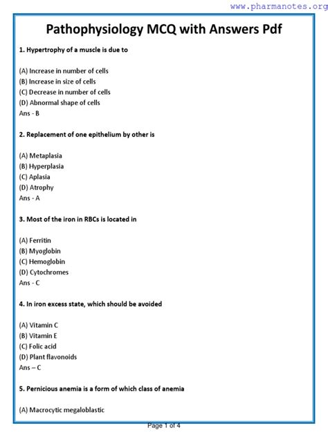 Read General Pathophysiology Mcqs With Answers 