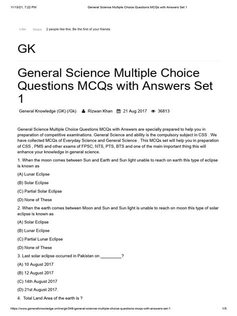 Read General Science Objective Questions Answer 