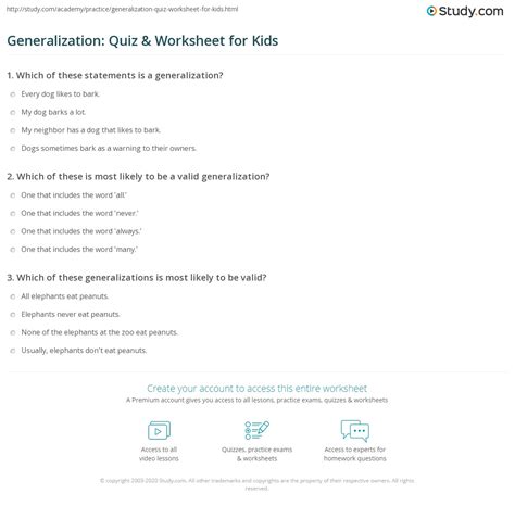 Generalization Quiz Amp Worksheet For Kids Study Com Making Generalizations Worksheets 6th Grade - Making Generalizations Worksheets 6th Grade