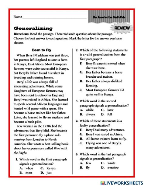 Generalizations Interactive Worksheet Live Worksheets Generalization Worksheet For 5th Grade - Generalization Worksheet For 5th Grade