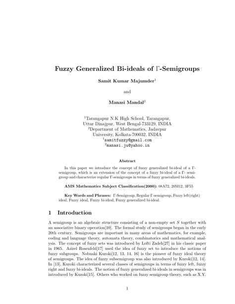 Download Generalized N Fuzzy Ideals In Semigroups 
