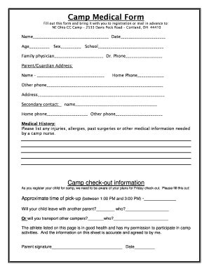 generic camp medical form