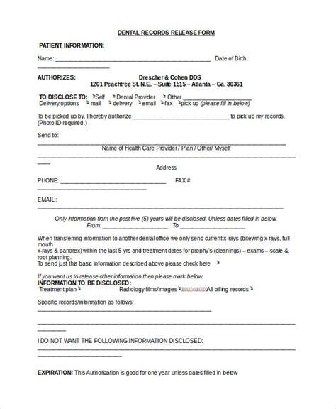 generic dental records release authorization form