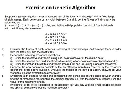 Genetic Algorithm Exam Questions And Answers