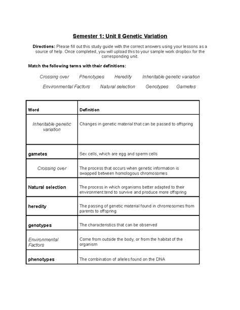 genetic study guide answers