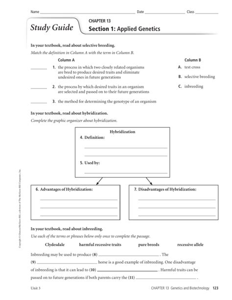 Genetics And Biotechnology Study Guide Answers
