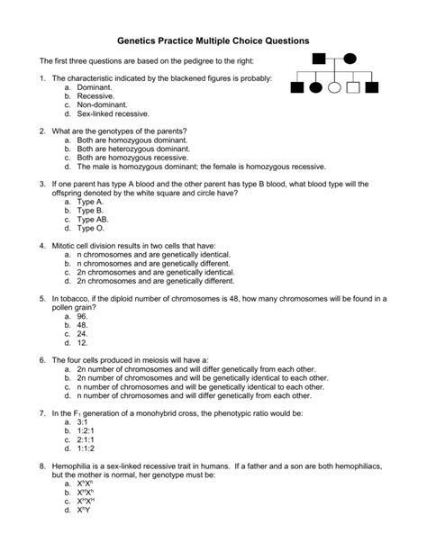 genetics multiple choice questions with answers