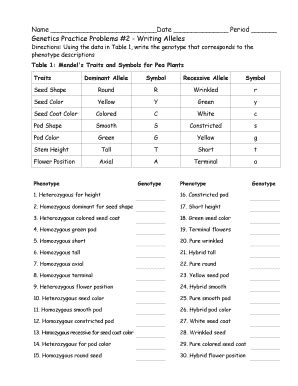genetics practice problems writing alleles answers