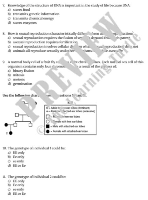 Genetics Test Biology Answer Key