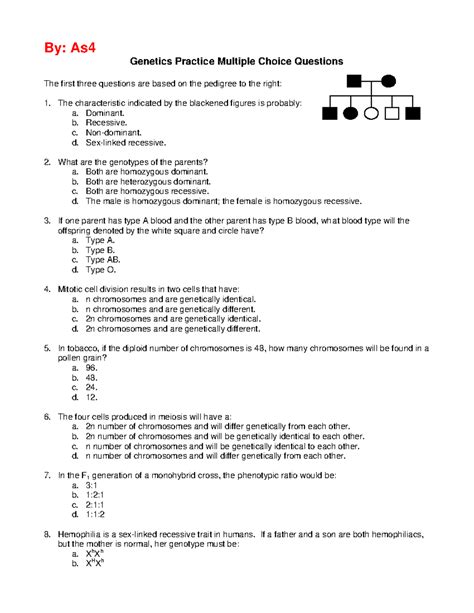 Genetics Unit Exam Multiple Choice Key