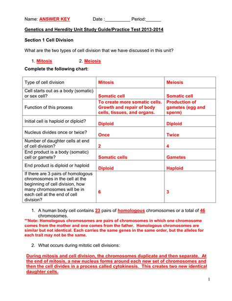 genetics unit study guide answers