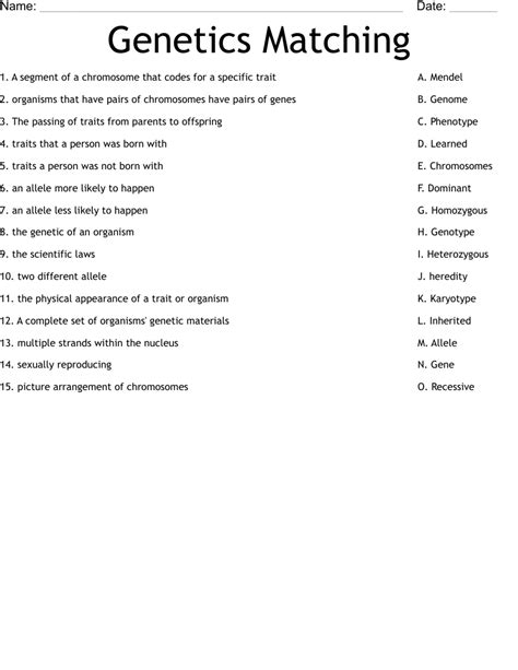 Genetics Vocab Matching Worksheet Wordmint Chromosome Matching Worksheet - Chromosome Matching Worksheet