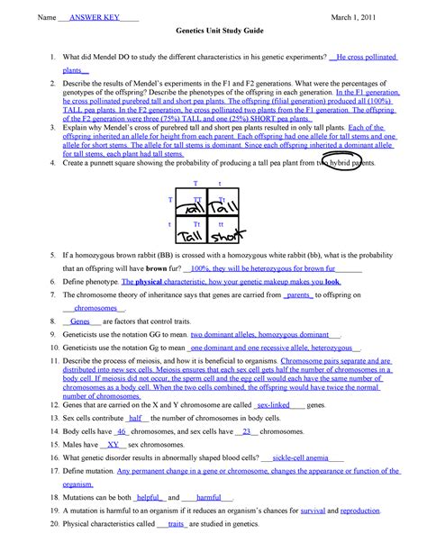 Read Online Genetics Unit Study Guide Answers 