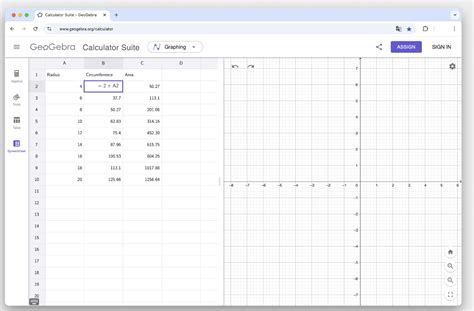 Geogebra Spreadsheet Graph