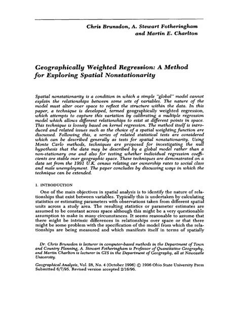 Read Online Geographically Weighted Regression A Method For Exploring 