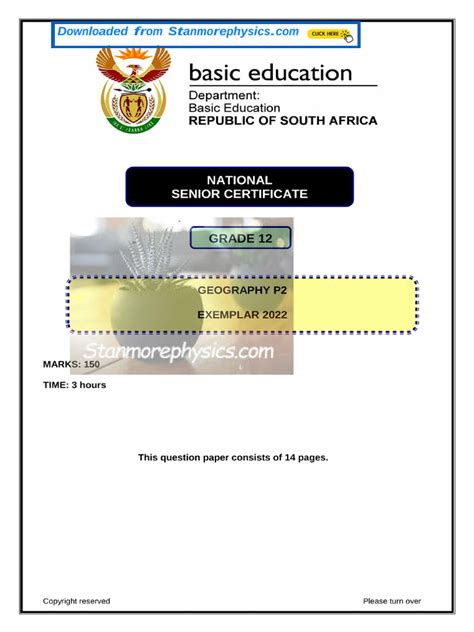 Geography Grade 12 Exemplar And Memorandum 2014