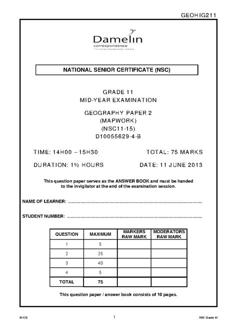 geography mapwork mid year exam