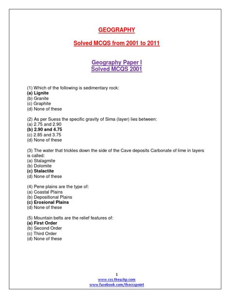 Geography Solved Mcqs From 2001 To 2011 The Css Point