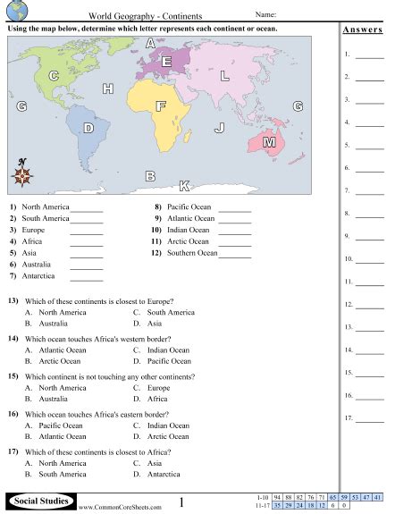 Geography Worksheets Common Core Sheets World Geography Worksheet Answers - World Geography Worksheet Answers