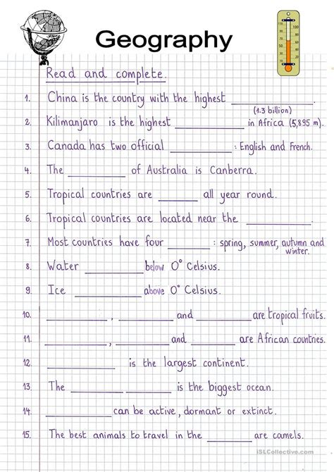 Geography Worksheets For Grade 7