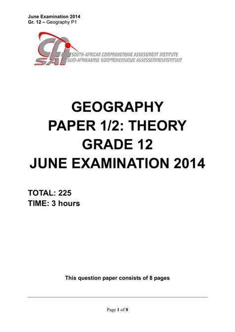 Read Geography Paper 1 Grade 11 June Exam 2014 