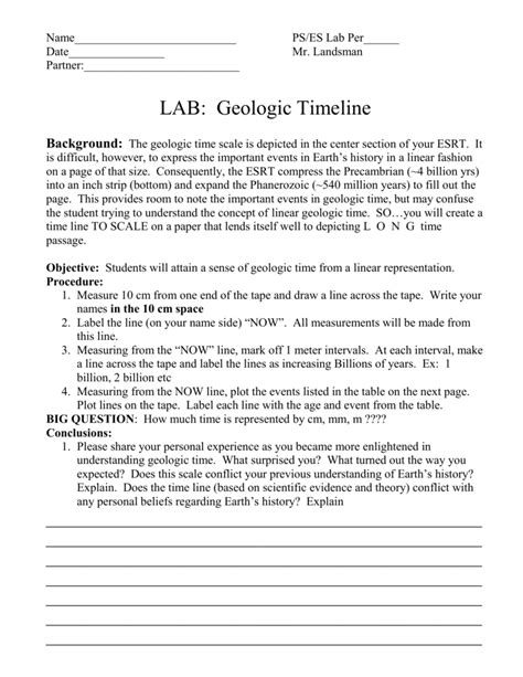 geologic timeline lab answers