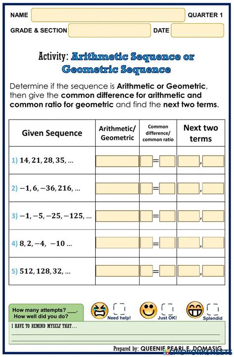 Geometric And Arithmetic Sequences Worksheet