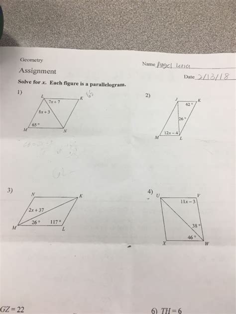Geometry Assignment Solve For X