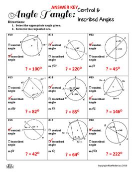 Geometry Central And Inscribed Angles Worksheet Answer Key