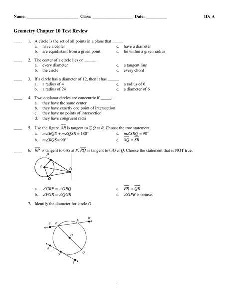 Geometry Chapter 10 Circles Test