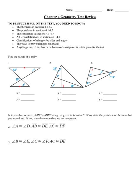 Geometry Chapter 4 Test Form A Answers