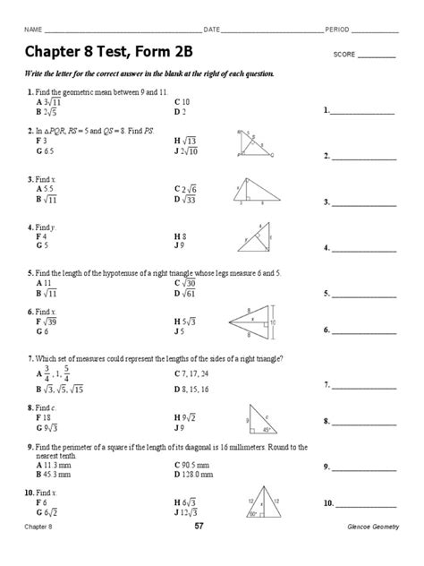 Geometry Chapter 8 Test Form B Answers