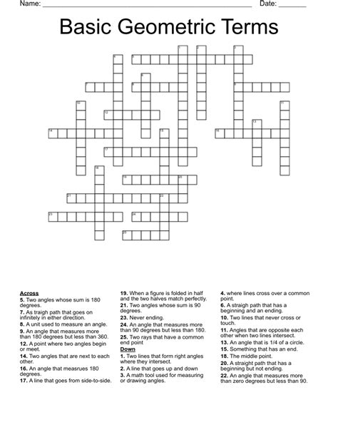 Geometry Crossword Basic Geometric Terms
