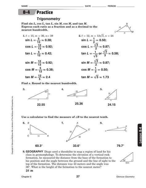 Geometry Lesson 5 Practice B Answers