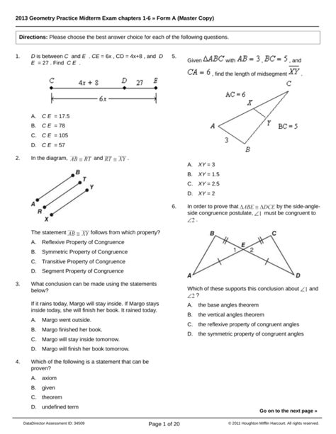 Geometry Midterm Practice Test With Answers