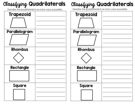 Geometry Quadrilateral Sort Worksheets Amp Teaching Resources Tpt Sorting Quadrilaterals Worksheet - Sorting Quadrilaterals Worksheet
