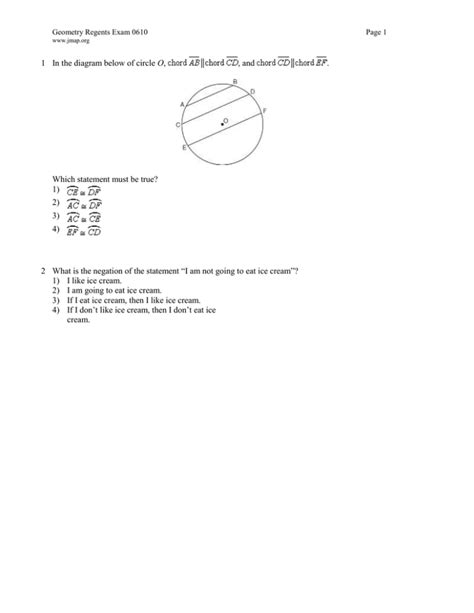 Geometry Regents Exam 0610 Answer Key