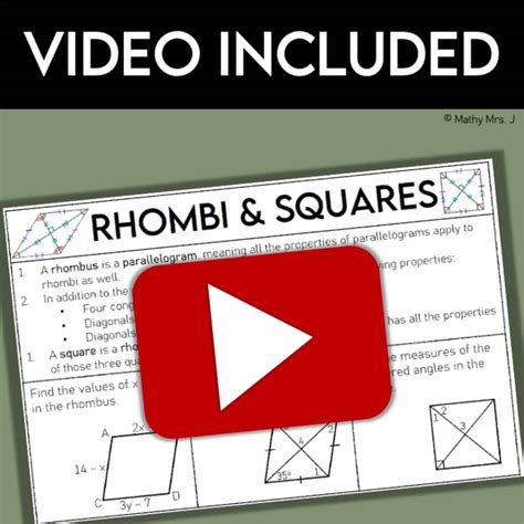 Geometry Rhombi And Squares Practice Answers