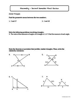 Geometry Second Semester Final Exam Answer Key