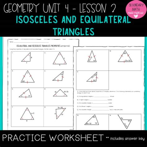 geometry skills practice isosceles triangles answers