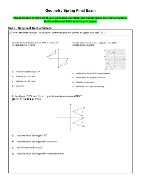 geometry spring final exam