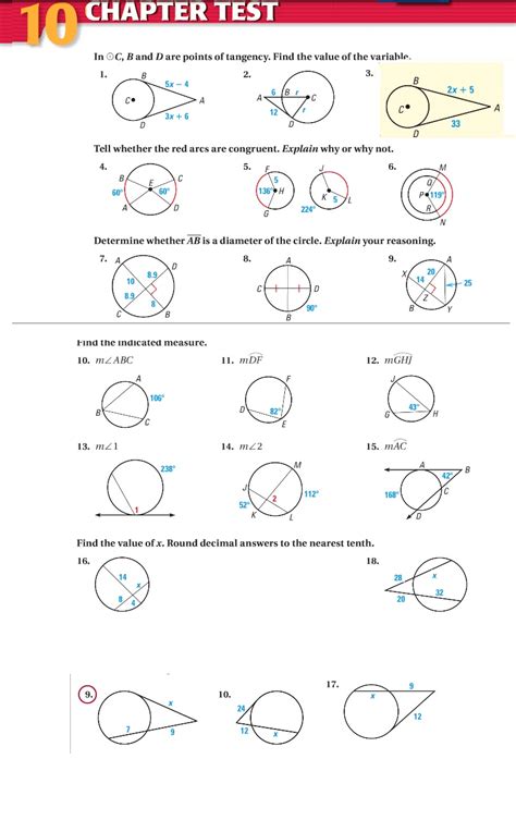 Geometry Test Ch 10 Circles Test Answers
