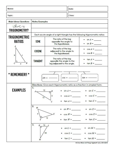 Geometry Unit 7 Test Trigonometry Answer Key