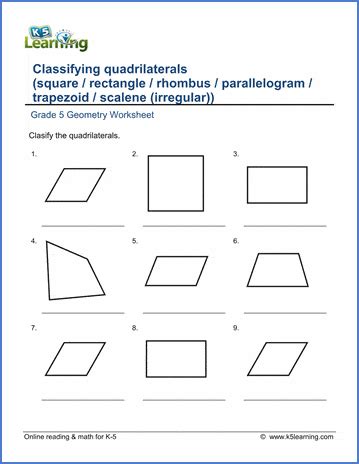 Geometry Worksheets K5 Learning 5th Grade Shapes Worksheet - 5th Grade Shapes Worksheet